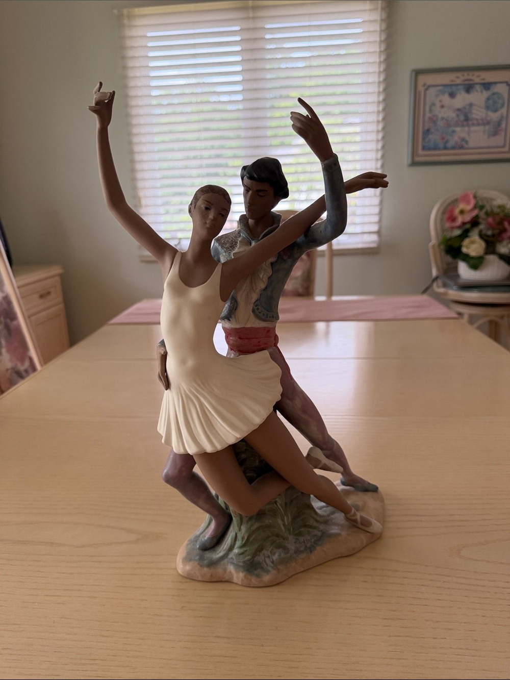 NAO Lladro Porcelain Ballerina & Male Dancer Bisque Figurine in White and Pastel